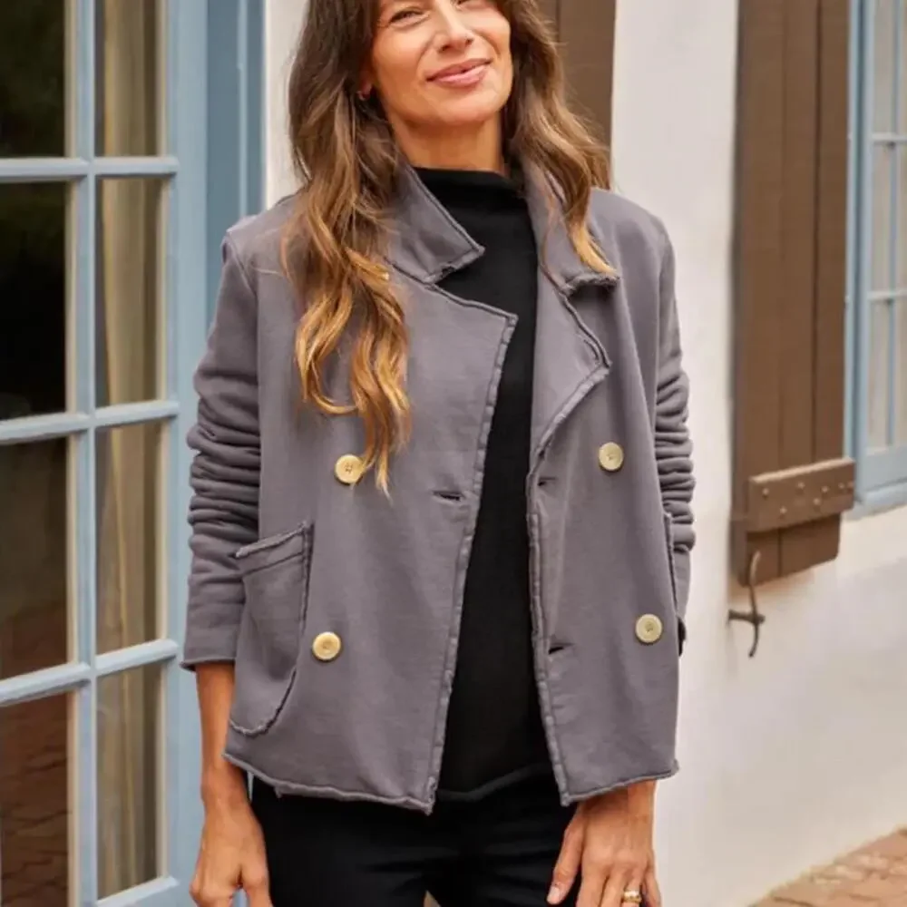 Frank & Eileen Mini Belfast Crop Knit Peacoat In Elephant Women’s size Medium - Picture 15 of 15